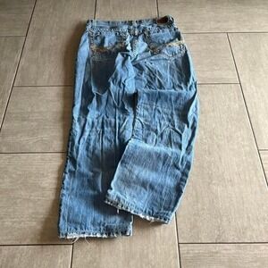 BKE Trent Straight Leg Distressed Medium Wash Embroidered Jeans 31x30